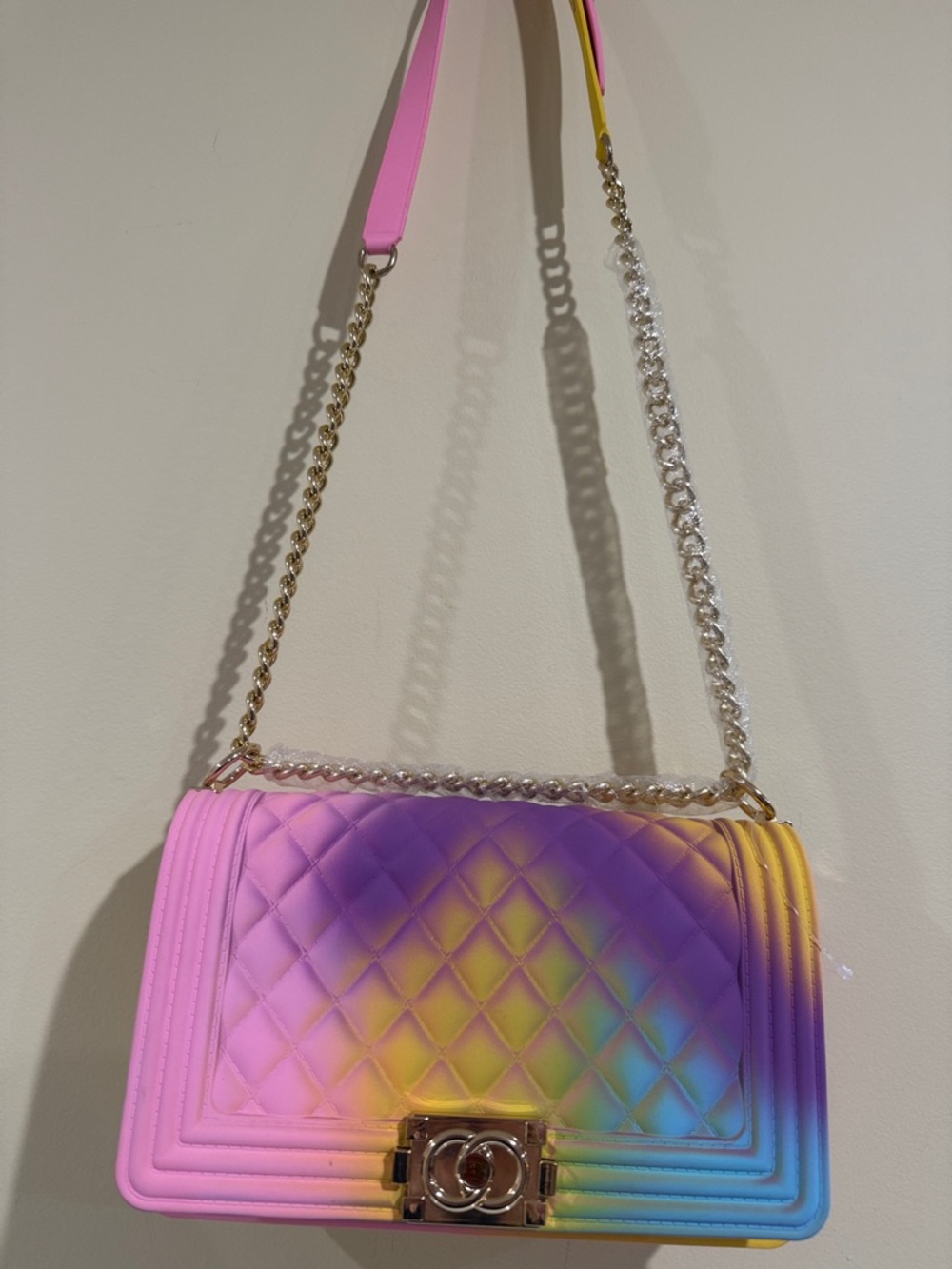 Pastel Jelly Quilted Crossbody Bag with Gold Chain Women’s shoulder bags